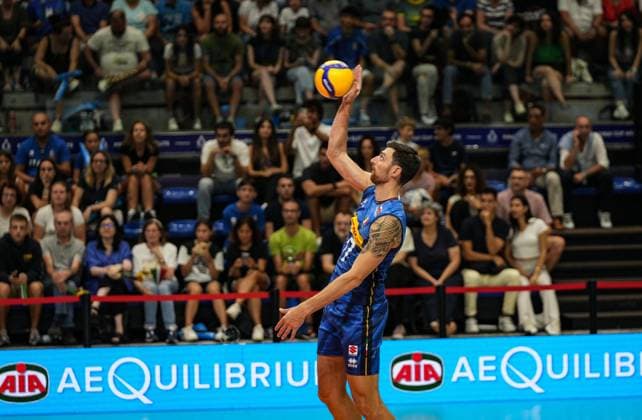 Anzani Simone (ITA) in action during 2025 FIPAV Cup Men - Italy vs Germany, International volleyball match in Turin, Italy, August 30 2025  Copyright: xSilvanoxMarcoxCesario IPAxSportx xipa-agency.netx xx IPA_63694701 IPA_Agency_IPA63694701