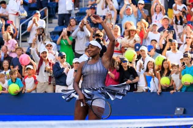 August 30, 2025, Flushing Meadows, New York, USA: Leylah Fernandez Venus Williams (in photo) celebrates with a twirl after winning their doubles match against Ulrikke Eikeri Eri Hozumi on Day 7 of the 2025 US Open at USTA Billie Jean King National Tennis Center on Saturday August 30, 2025 in the Flushing neighborhood of the Queens borough of New York City. JAVIER ROJAS PI Flushing Meadows USA - ZUMAp124 20250830_zaa_p124_103 Copyright: xJavierxRojasx