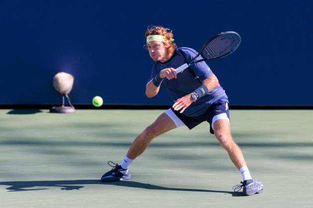 August 30, 2025, Flushing Meadows, New York, USA: Andrey Rublev hits a forehand return during a match against Coleman Wong on Day 7 of the 2025 US Open at USTA Billie Jean King National Tennis Center on Saturday August 30, 2025 in the Flushing neighborhood of the Queens borough of New York City. JAVIER ROJAS PI Flushing Meadows USA - ZUMAp124 20250830_zaa_p124_080 Copyright: xJavierxRojasx