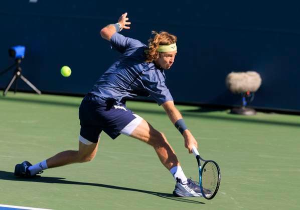 August 30, 2025, Flushing Meadows, New York, USA: Andrey Rublev stretches for a backhand during a match against Coleman Wong on Day 7 of the 2025 US Open at USTA Billie Jean King National Tennis Center on Saturday August 30, 2025 in the Flushing neighborhood of the Queens borough of New York City. JAVIER ROJAS PI Flushing Meadows USA - ZUMAp124 20250830_zaa_p124_092 Copyright: xJavierxRojasx