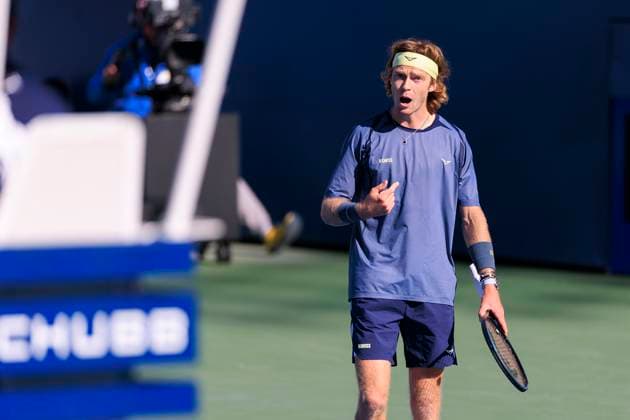 August 30, 2025, Flushing Meadows, New York, USA: Andrey Rublev questions a net touch during a match against Coleman Wong on Day 7 of the 2025 US Open at USTA Billie Jean King National Tennis Center on Saturday August 30, 2025 in the Flushing neighborhood of the Queens borough of New York City. JAVIER ROJAS PI Flushing Meadows USA - ZUMAp124 20250830_zaa_p124_093 Copyright: xJavierxRojasx