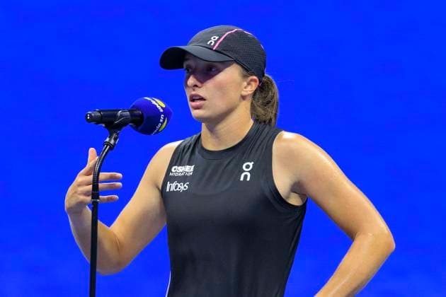 August 30, 2025, Flushing Meadows, New York, USA: Iga Swiatek is interviewed after winning her match against Anna Kalinskaya on Day 7 of the 2025 US Open at USTA Billie Jean King National Tennis Center on Saturday August 30, 2025 in the Flushing neighborhood of the Queens borough of New York City. JAVIER ROJAS PI Flushing Meadows USA - ZUMAp124 20250830_zaa_p124_145 Copyright: xJavierxRojasx