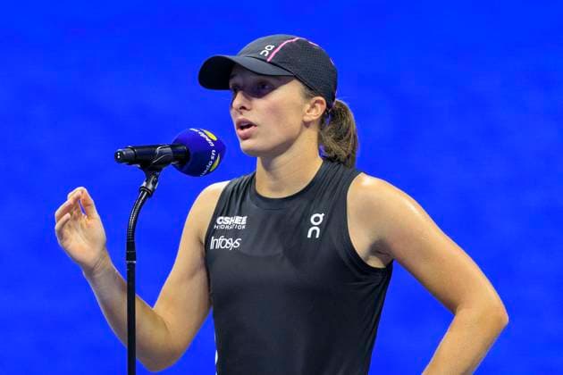 August 30, 2025, Flushing Meadows, New York, USA: Iga Swiatek is interviewed after winning her match against Anna Kalinskaya on Day 7 of the 2025 US Open at USTA Billie Jean King National Tennis Center on Saturday August 30, 2025 in the Flushing neighborhood of the Queens borough of New York City. JAVIER ROJAS PI Flushing Meadows USA - ZUMAp124 20250830_zaa_p124_146 Copyright: xJavierxRojasx