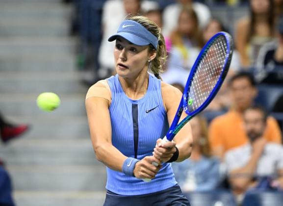 Anna Kalinskya returns a jolly to Iga Swiatek of Pol on Arthur Ashe Stadium on day 7 at the 2025 US Open Tennis Championship at the USTA Billie Jean King National Tennis Center in New York City on Thursday, August 30, 2025.  NYP20250830310 LARRYxMARANO
