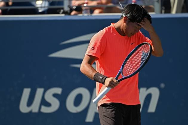 (250831) -- NEW YORK, Aug. 31, 2025 -- Coleman Wong of China s Hong Kong reacts during the men s singles third round match against Andrey Rublev of Russia at the 2025 US Open tennis championships in New York, the United States, Aug. 30, 2025. ) (SP)U.S.-NEW YORK-TENNIS-US OPEN-MEN S SINGLES-RUBLEV VS WONG LixRui 