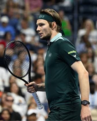 Alexander Bublik of KAZ Vs Tommy Paul of USA on Arthur Ashe Stadium on day 7 at the 2025 US Open Tennis Championship at the USTA Billie Jean King National Tennis Center in New York City on Saturday, August 30, 2025.  NYP20250830336 LARRYxMARANO