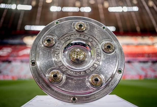 The championship trophy before the match on a stand Football 1 Bundesliga, Matchday 1 FC Bayern Muenchen RB Leipzig 6 0 August 22, 2025 Munich, Allianz Arena FC Bayern Muenchen RB Leipzig 6 0