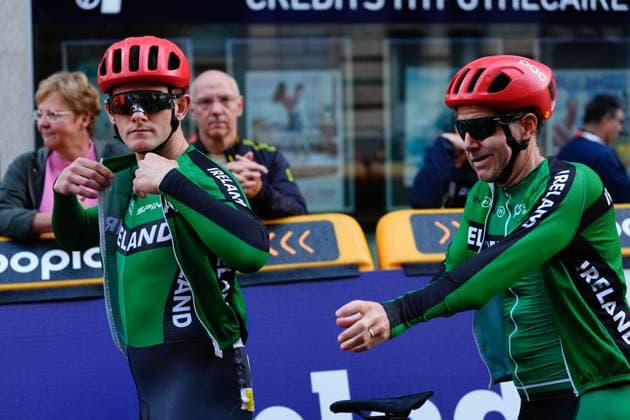 2025 UCI Para-cycling Road World Championships Picture by Olly Hassell SWpix.com - 31 08 2025 - Cycling - 2025 UCI Para-cycling Road World Championships - Ronse, Flanders, Belgium - Men B Road Race - Damien Vereker piloted by Mitchell McLaughlin (Ireland) Copyright: x xSWpix.comx(t axPhotographyxHubxLtd)xOllyxHassell SWpix.comx SWP-3069-1472