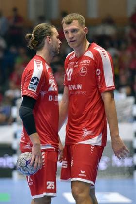 Olle Forsell Schefvert MT Melsungen 25 and Uladsislau Kulesch MT Melsungen 20 R , GER, MT Melsungen Rhein Neckar Loewen, Handball, 1 Bundesliga, 1 Matchday, Season 2025 2026, 29 08 2025, GER, MT Melsungen Rhein Neckar Loewen, Handball, 1 Bundesliga, 1 Matchday, Season 2025 2026, 29 08 2025 Kassel Copyright: xEibner-Pressefotox xRolandxSippelx EP_RSL