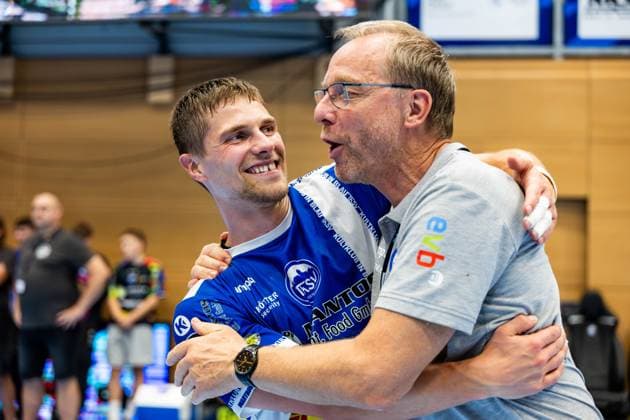 30 08 2025, GER, Handball, Men, Season 25 26, Daikin 1 Bl, 1 Matchday ThSV Eisenach SC DHfK Leipzig Vincent Buechner ThSV Eisenach,74 Maik Nowak ThSV Eisenach 99817 Eisenach Werner Assmann Halle Am Sportp Thueringen Germany