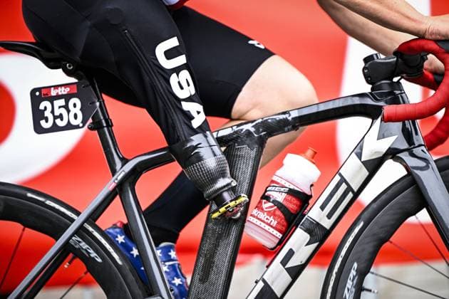 United States Allison Jones (WC2) pictured in action during the UCI Para-cycling Road World Championships, Sunday 31 August 2025, in Ronse. The UCI Para-Cycling Road World Championships take place from 28 to 31 Augustus in Ronse. JASPERxJACOBS  x132921732x