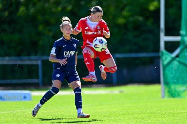 v li Franziska Wenzel Bochum, 31 Maria Plattner FCB, 18 in duel, duel, tackle, dynamic, action, action, 31 08 2025, Aschheim Germany , Football,2 Women Bundesliga, FC Bayern München II VfL Bochuim, DFB DFL REGULATIONS PROHIBIT ANY USE OF PHOTOGRAPHS AS IMAGE SEQUENCES AND OR QUASI VIDEO xslx