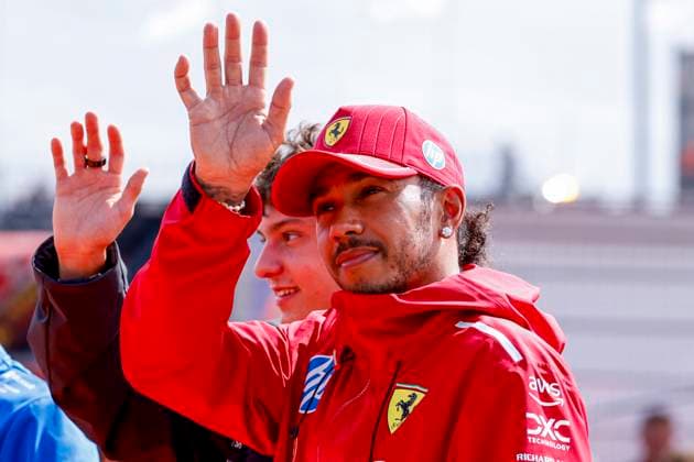 Drivers Parade Lewis Hamilton of the United Kingdom and Scuderia Ferrari HP F1 Team and Andrea Kimi Antonelli of Italy and Mercedes AMG Petronas F1 Team waves during the Formula 1 Heineken Dutch Grand Prix 2025 on Day 3 at Circuit Zandvoort on August 31, 2025 in Zandvoort, Netherlands Photo by Marcel ter Bals DeFodi Images