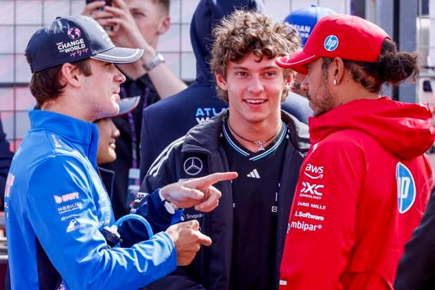 Drivers Parade Franco Colapinto of Argentina and BWT Alpine F1 Team and Lewis Hamilton of the United Kingdom and Scuderia Ferrari HP F1 Team and Andrea Kimi Antonelli of Italy and Mercedes AMG Petronas F1 Team during the Formula 1 Heineken Dutch Grand Prix 2025 on Day 3 at Circuit Zandvoort on August 31, 2025 in Zandvoort, Netherlands Photo by Marcel ter Bals DeFodi Images