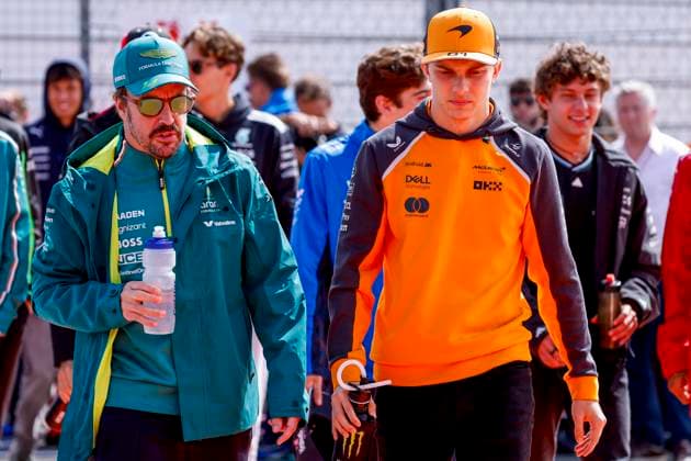 Drivers Parade Fernando Alonso of Spain and Aston Martin F1 Team and Oscar Piastri of Australia and McLaren F1 Team during the Formula 1 Heineken Dutch Grand Prix 2025 on Day 3 at Circuit Zandvoort on August 31, 2025 in Zandvoort, Netherlands Photo by Marcel ter Bals DeFodi Images