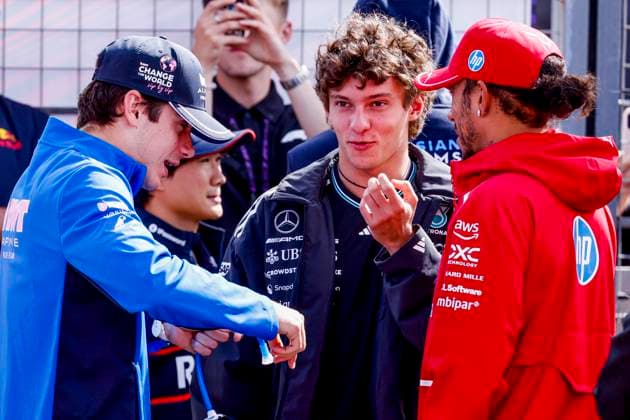 Drivers Parade Franco Colapinto of Argentina and BWT Alpine F1 Team and Lewis Hamilton of the United Kingdom and Scuderia Ferrari HP F1 Team and Andrea Kimi Antonelli of Italy and Mercedes AMG Petronas F1 Team during the Formula 1 Heineken Dutch Grand Prix 2025 on Day 3 at Circuit Zandvoort on August 31, 2025 in Zandvoort, Netherlands Photo by Marcel ter Bals DeFodi Images