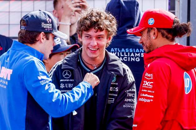 Drivers Parade Franco Colapinto of Argentina and BWT Alpine F1 Team and Lewis Hamilton of the United Kingdom and Scuderia Ferrari HP F1 Team and Andrea Kimi Antonelli of Italy and Mercedes AMG Petronas F1 Team during the Formula 1 Heineken Dutch Grand Prix 2025 on Day 3 at Circuit Zandvoort on August 31, 2025 in Zandvoort, Netherlands Photo by Marcel ter Bals DeFodi Images