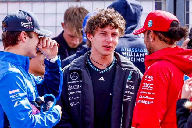 Drivers Parade Franco Colapinto of Argentina and BWT Alpine F1 Team and Lewis Hamilton of the United Kingdom and Scuderia Ferrari HP F1 Team and Andrea Kimi Antonelli of Italy and Mercedes AMG Petronas F1 Team during the Formula 1 Heineken Dutch Grand Prix 2025 on Day 3 at Circuit Zandvoort on August 31, 2025 in Zandvoort, Netherlands Photo by Marcel ter Bals DeFodi Images