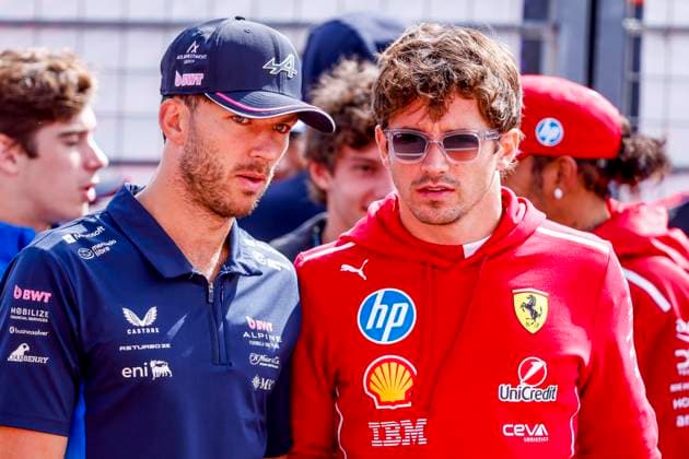 Drivers Parade Pierre Gasly of France and BWT Alpine F1 Team and Charles Leclerc of Monaco and Scuderia Ferrari HP F1 Team looks on during the Formula 1 Heineken Dutch Grand Prix 2025 on Day 3 at Circuit Zandvoort on August 31, 2025 in Zandvoort, Netherlands Photo by Marcel ter Bals DeFodi Images