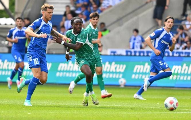 31 08 2025 Soccer Season 2025 2026 2 Soccer Bundesliga 04 Matchday 1 FC Magdeburg FCM SpVgg Greuther Fürth Kleeblatt Sportfoto Zink xwoxzix DFL regulations prohibit any use of photographs as image sequences and or quasi video only for editorial use Marcus Mathisen 16, 1 FC Magdeburg FCM Noel Futkeu 9, SpVgg Greuther Fürth