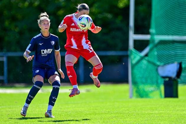 v li Franziska Wenzel Bochum, 31 Maria Plattner FCB, 18 in duel, duel, tackle, dynamic, action, action, 31 08 2025, Aschheim Germany , Football,2 Women Bundesliga, FC Bayern München II VfL Bochuim, DFB DFL REGULATIONS PROHIBIT ANY USE OF PHOTOGRAPHS AS IMAGE SEQUENCES AND OR QUASI VIDEO xslx