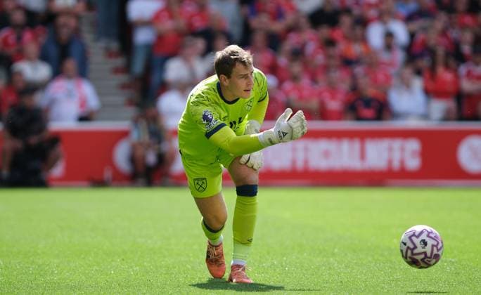 Mads Hermansen of West Ham Utd seen in action during the Premier league football match between Nottingham Forest and West Ham Utd at City Ground in Nottingham. Copyright: xPaulxBonser SportsxPressxPhotox Sportspressphoto_SPR18946