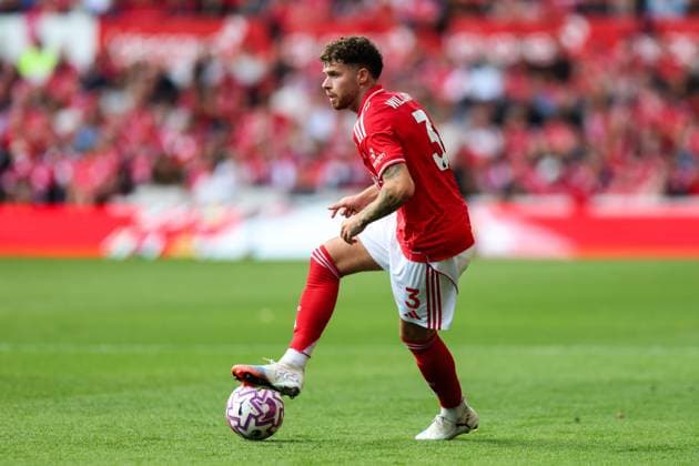 Nottingham, England, 31st August 2025. Neco Williams of Nottingham Forest in action during the Nottingham Forest vs West Ham United Premier League match at the City Ground, Nottingham. Picture credit should read: James Baylis Sportimage EDITORIAL USE ONLY. No use with unauthorised audio, video, data, fixture lists, club league logos or live services. Online in-match use limited to 120 images, no video emulation. No use in betting, games or single club league player publications. SPI_040_JB_Forest_WestHam SPI-4100-0040