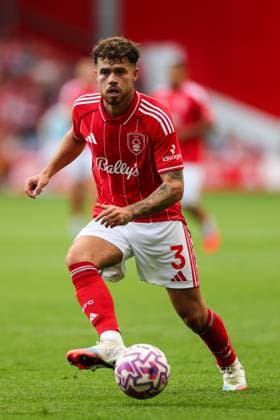 Nottingham, England, 31st August 2025. Neco Williams of Nottingham Forest passes the ball during the Nottingham Forest vs West Ham United Premier League match at the City Ground, Nottingham. Picture credit should read: James Baylis Sportimage EDITORIAL USE ONLY. No use with unauthorised audio, video, data, fixture lists, club league logos or live services. Online in-match use limited to 120 images, no video emulation. No use in betting, games or single club league player publications. SPI_041_JB_Forest_WestHam SPI-4100-0041