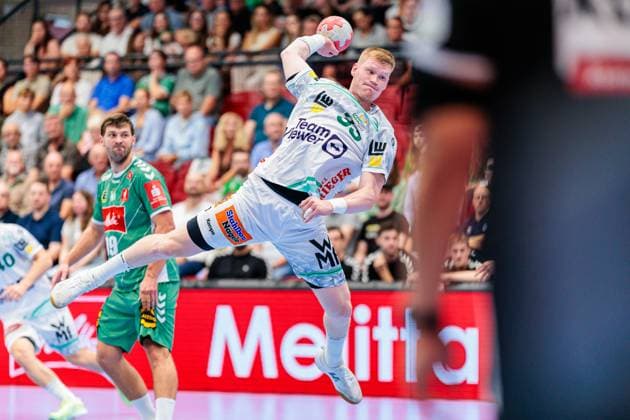 Ymir Oern Gislason Frisch Auf Goeppingen, 33 GER, GWD Minden vs Frisch Auf Goeppingen, Handball, 1 Bundesliga, 1 Matchday, Season 2025 2026, 31 08 2025 GER, GWD Minden vs Frisch Auf Goeppingen, Handball, 1 Bundesliga, 1 Matchday, Season 2025 2026, 31 08 2025 Luebbecke Copyright: xEibner-Pressefoto JanxRollingerx EP_JSK