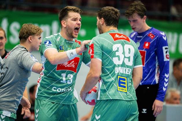 31 08 2025 Handball, 2025 2026, 1 Bundesliga, 1 Matchday, GWD Minden Frisch auf Göppingen L R Ian Weber Minden , Malte Donker Minden