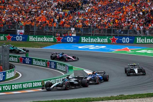 F1 - DUTCH GRAND PRIX 2025 63 RUSSELL George (gbr), Mercedes AMG F1 Team W16, action during the 2025 Formula 1 Heineken Dutch Grand Prix, 15th round of the 2025 FIA Formula One World Championship, WM, Weltmeisterschaft from August 29 to 31, 2025 on the Zandvoort Circuit, in Zandvoort, Netherlands - ZandvoortNetherlands  Copyright: xFLORENTxGOODENx