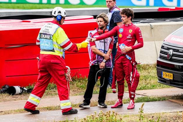 2025-08-31 F1 - Heineken Dutch GP - Grand Prix Race ZANDVOORT, NETHERLANDS - AUGUST 31: Charles Leclerc of Ferrari disappointed after crashing while competing in the Grand Prix Race during F1 - Heineken Dutch GP on August 31, 2025 in Zandvoort, Netherlands. Zandvoort Netherlands Content not available for redistribution in The Netherlands directly or indirectly through any third parties. Copyright: xAndrexWeeningx