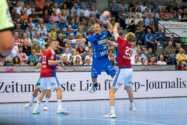 Handball I Men I Season 2025 2026 I Bundesliga I 1 Matchday I TVB Stuttgart HSV Hamburg I 31 08 2025 Kai Häfner 34, TVB Stuttgart im Wurf Stuttgart Porsche Arena Baden Württemberg Germany Copyright: xLobeca MaxxPetershansx