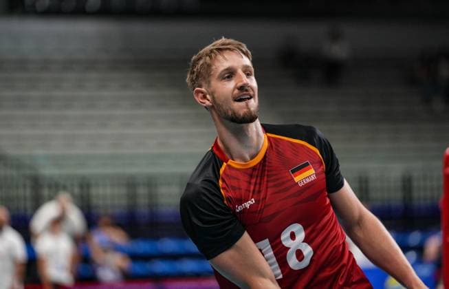 VOLLEY - Internazionali - 2025 FIPAV Cup Men - Turkiye vs Germany Krage Florian (GER) in action during 2025 FPhoto by IPA ABACAPRESS.COMV Cup Men - Turkiye vs Germany, International volleyball match in Turin, Italy, August 31 2025 Turin Italy  Copyright: xIPAxSport ABACAx