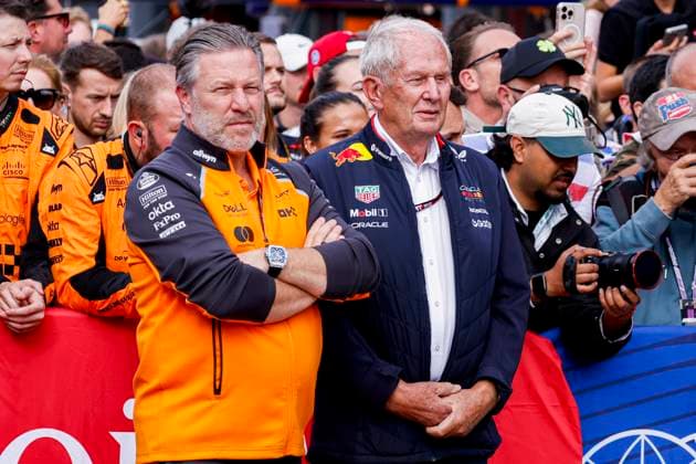 CEO of McLaren F1 Team Zak Brown of United States of America and Helmut Marko of Austria and Oracle Red Bull Racing looks on during the Formula 1 Heineken Dutch Grand Prix 2025 on Day 3 at Circuit Zandvoort on August 31, 2025 in Zandvoort, Netherlands Photo by Marcel ter Bals DeFodi Images