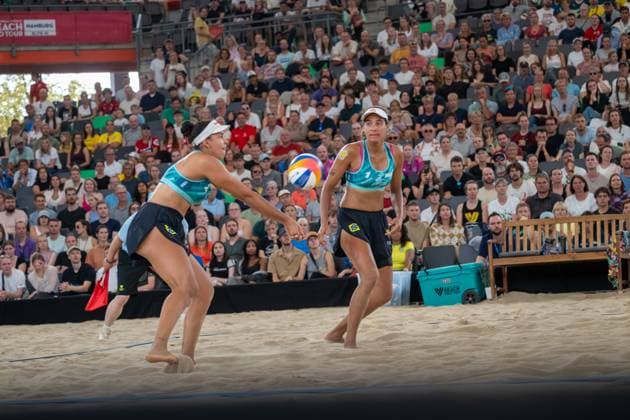Beach Pro Tour Elite 16 Hamburg, 31 08 2025 Eduarda Duda Santos Lisboa, Player 2, BRA , Ana Patricia Silva Ramos Player 1 Beach Pro Tour Elite 16 Hamburg on 31 08 2025 Copyright: xBEAUTIFULxSPORTS PeterxWeberx
