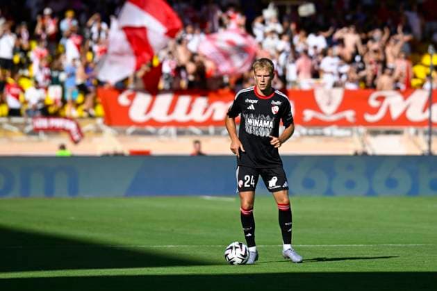 FOOTBALL : AS Monaco VS RC Strasbourg Alsace - Ligue 1 Mcdonald s - 31 08 2025 Lucas Hogsberg (RC Strasbourg) - Ligue 1 Mcdonald s match between AS Monaco and Racing Club de Strasbourg Alsace on August 31, 2025 at the Louis II Stadium in Monaco. MonacoMonaco  Copyright: xWilliamxCannarellax