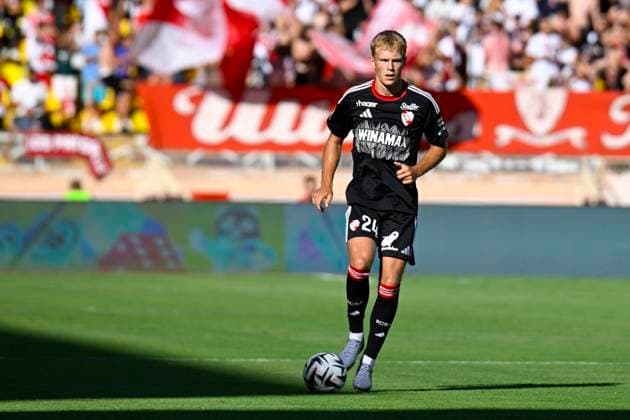 FOOTBALL : AS Monaco VS RC Strasbourg Alsace - Ligue 1 Mcdonald s - 31 08 2025 Lucas Hogsberg (RC Strasbourg) - Ligue 1 Mcdonald s match between AS Monaco and Racing Club de Strasbourg Alsace on August 31, 2025 at the Louis II Stadium in Monaco. MonacoMonaco  Copyright: xWilliamxCannarellax