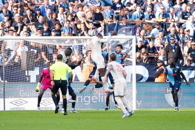 FOOTBALL : Le Havre vs Nice - Ligue 1 - 31 08 2025 Juma Bah ( 28 - Nice ) during the Ligue 1 match between Havre AC and OGC Nice at Stade Oceane on August 31, 2025 in Le Havre, France. ( Photo by Federico Pestellini PsnewZ ) - Le HavreFrance  Copyright: xFedericoxPestellinix