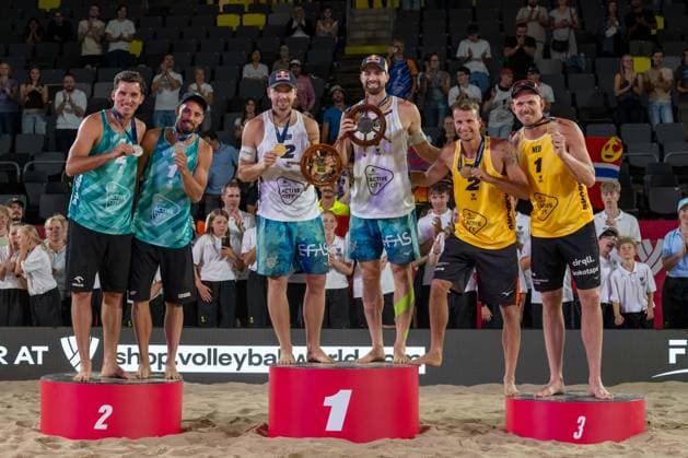 Beach Pro Tour Elite 16 Hamburg, 31 08 2025 Michal Bryl Player 2, POL , Bartosz osiak Player 1, Christian Sandlie Sorum Player 2, NOR , Anders Berntsen Mol Player 1, Yorick de Groot Player No 2, NED , Stefan Boermans Player No 1 Beach Pro Tour Elite 16 Hamburg on 31 08 2025 Copyright: xBEAUTIFULxSPORTS PeterxWeberx