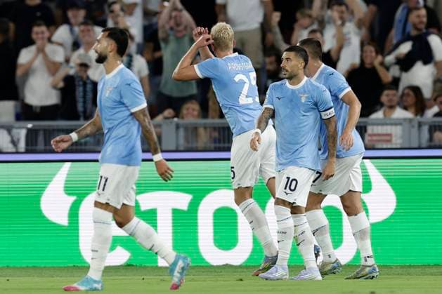 Serie A football match SS Lazio vs Hellas Verona Lazio™s Italian midfielder Mattia Zaccagni celebrates after scoring a goal during the Serie A football match SS Lazio vs Hellas Verona at Olimpico Stadium on August 31, 2025, in Rome. _BPH1830 Copyright: xAntonioxBalascox
