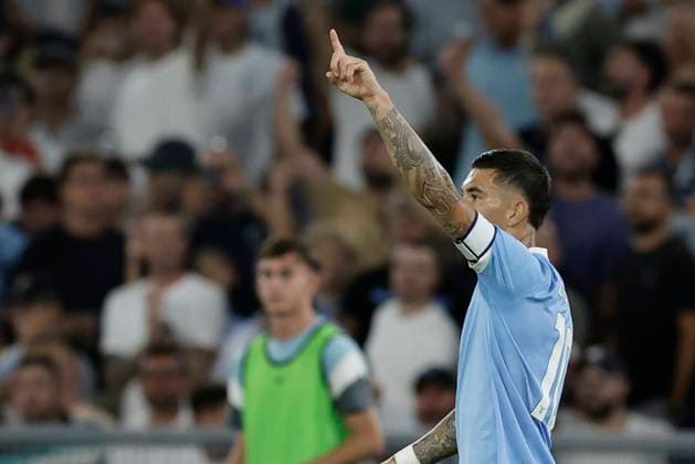 Serie A football match SS Lazio vs Hellas Verona Lazio™s Italian midfielder Mattia Zaccagni celebrates after scoring a goal during the Serie A football match SS Lazio vs Hellas Verona at Olimpico Stadium on August 31, 2025, in Rome. _BPH1879 Copyright: xAntonioxBalascox