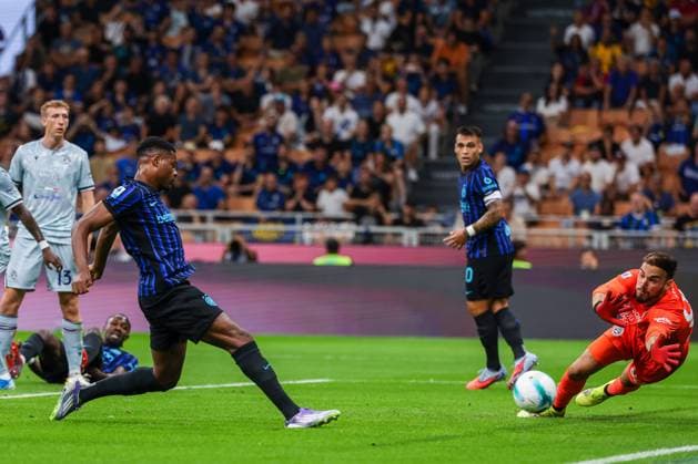 FC Internazionale vs Udinese Calcio Serie A 2025 26 31 08 2025 Denzel Dumfries of FC Internazionale scores a goal during Serie A 2025 26 football match between FC Internazionale and Udinese Calcio at San Siro Stadium Copyright: xBEAUTIFULxSPORTS Carabellix