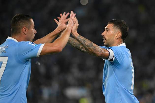 Lazio™s Mattia Zaccagni and Lazio™s Adam Marusic celebrates after scoring the goal 2-0 during the Serie A Enilive soccer match between SS Lazio and Hellas Verona at the Rome s Olympic stadium, Italy - Sunday, August 31, 2025. - Soccer.  Copyright: xFabrizioxCorradetti LaPressex