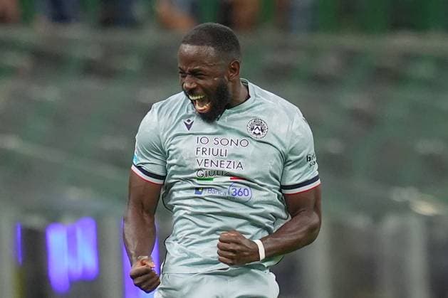 Udinese s Keinan Davis celebrates after scoring 1-1 during the Serie A soccer match between Inter and Udinese at the San Siro Stadium in Milan , north Italy - Sunday , August 31 , 2025. - Soccer .  Copyright: xSpada LaPressex