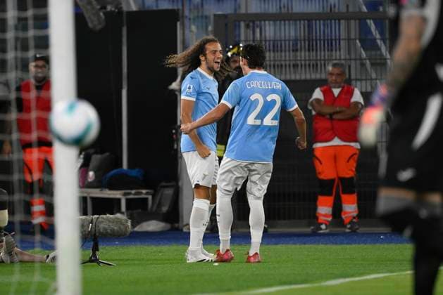 Lazio s Matteo Guendouzi and Lazio™s Matteo Cancellieri celebrates after scoring the goal 1-0 during the Serie A Enilive soccer match between SS Lazio and Hellas Verona at the Rome s Olympic stadium, Italy - Sunday, August 31, 2025. - Soccer.  Copyright: xFabrizioxCorradetti LaPressex
