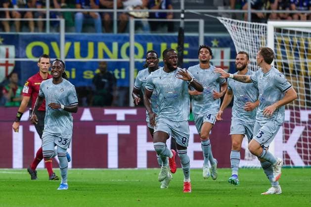 Keinan Davis of Udinese Calcio celebrates after scoring a goal during Serie A 2025 26 football match between FC Internazionale and Udinese Calcio at San Siro Stadium  Copyright: xFabrizioxCarabelli IPAxSportx xipa-agency.netx xx IPA_63788916 IPA_Agency_IPA63788916