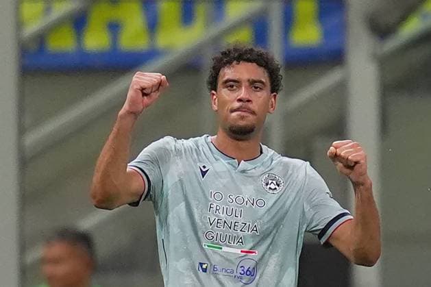 Udinese s Arthur Atta celebrates after scoring 1-2 during the Serie A soccer match between Inter and Udinese at the San Siro Stadium in Milan , north Italy - Sunday , August 31 , 2025. - Soccer .  Copyright: xSpada LaPressex