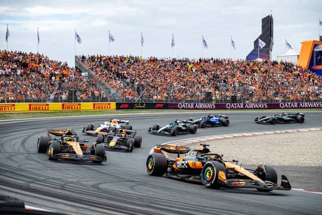 Formula 1 GP Zandvoort Holland Oscar Piastri 81, McLaren Formula 1 Team and Lando Norris 4, McLaren Formula 1 Team and Max Verstappen 1, Oracle Red Bull Racing Formula 1 GP Zandvoort Holland Copyright: xBEAUTIFULxSPORTS Erlhofx