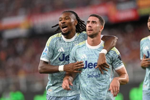KHEPHREN THURAM, DUSAN VLAHOVIC, Juventus, Serie A 2025-26, Pisa-Roma 0-1, esultanza, jubel, joy, celebration SERIE A 2025-26 GENOA-JUVENTUS 0-1